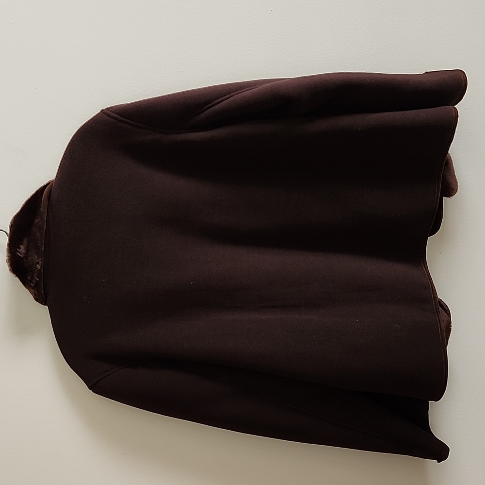 Coaco Vintage Brown Faux Suede Faux Fur Lined Jacket Cozy Chic Vegan Small - Picture 7 of 8